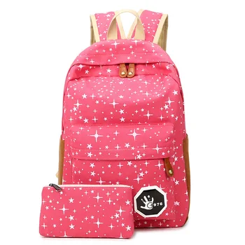 

2018 Women Backpack For Teenage Girl School Bags Back Pack Canvas Cute Stars Printing Backpack Set For Children Bookbag