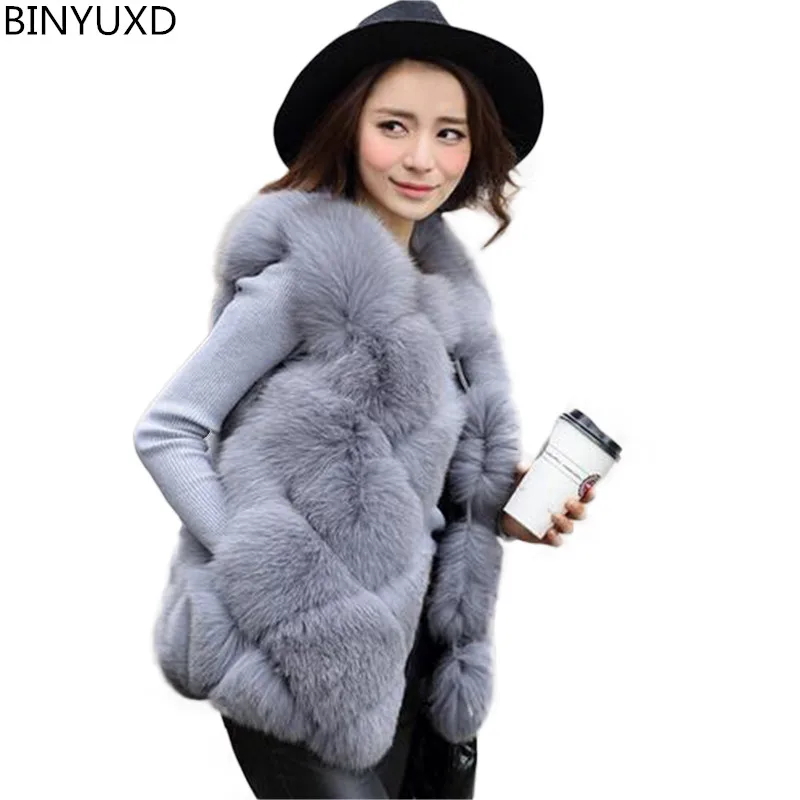 parka jacket women BINYUXD 2022 New Winter Coat Women Faux Fox Fur Coat Plus Size Women Stand Collar Long Sleeve Faux Fur Jacket Fur gilet fourrure puffy coats