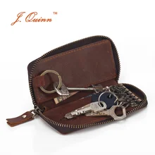 J.Quinn Zipper around Mens Women Car Key Holder Wallets Housekeeper Genuine Calf Leather Key organizer Case Bag for Woman Men