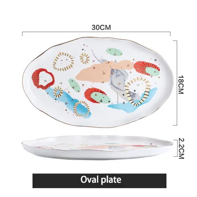 EECAMAIL Фэнтези в японском стиле необычный Пномпень креативная домашняя керамическая тарелка западное блюдо стейк рисовая миска для десерта тарелка - Цвет: Oval plate