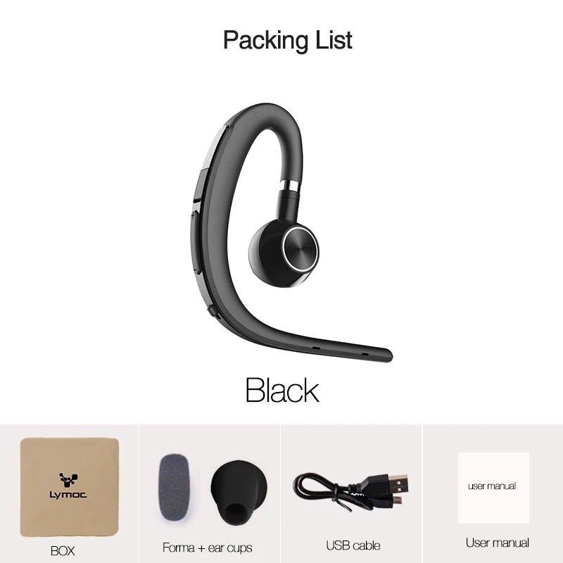 Обновление Lymoc Y3+ Bluetooth гарнитуры наушники громкой связи беспроводной ушной крючок CSR4.1 Голосовое управление воспроизведения музыки для iPhone XiaoMi - Цвет: Black
