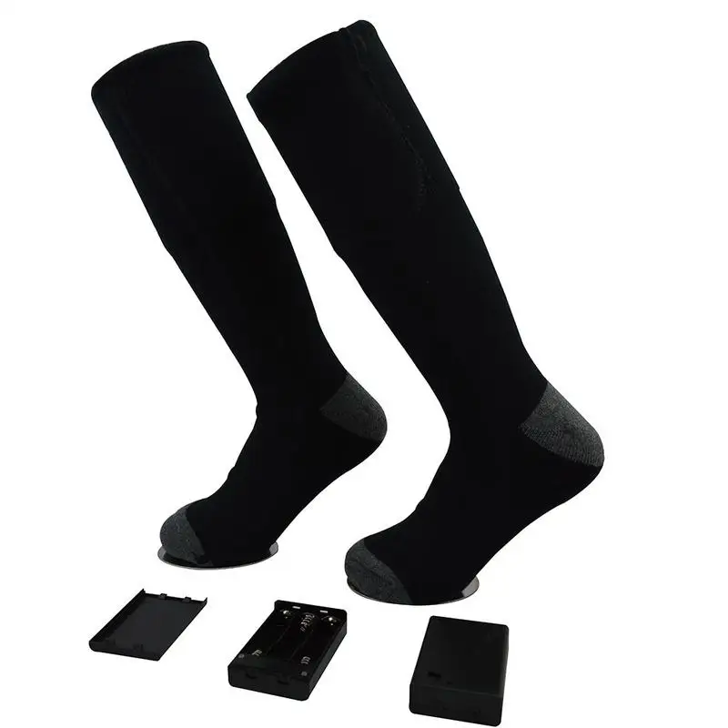 Уличные теплые хлопковые носки с подогревом для мужчин и женщин, на батарейках, Зимние гетры для ног, электрические носки, теплые носки, термоноски - Цвет: Черный