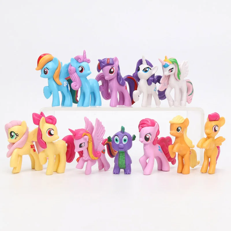 Игрушки My Little Pony, экшен-фигурки из ПВХ, мини-фигурки — пони Радуга Дэш, Сумеречная Искорка, Эпплджек, дракончик Спайк, 12 шт./набор