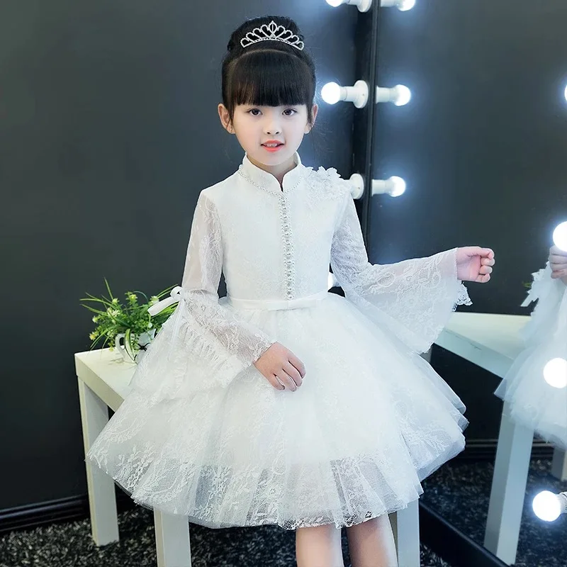 

New Snow White Princess Girls Children Birthday Wedding Party Lace Dress Kids Beautiful Elegant Chirstening Ball Gown Dress Wear