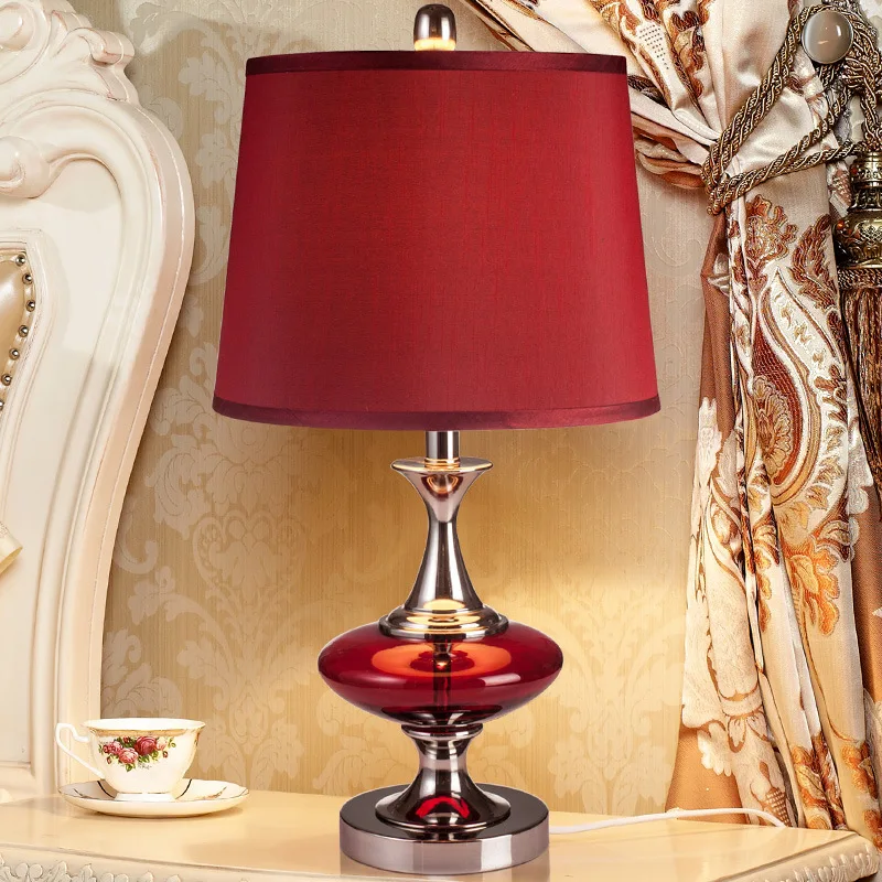 YOOK 33*58CM Transparent Glass Red Table Lamp Wedding Gift Led Table Lamp Bedside Lamp for Bedroom 220V 110V E27