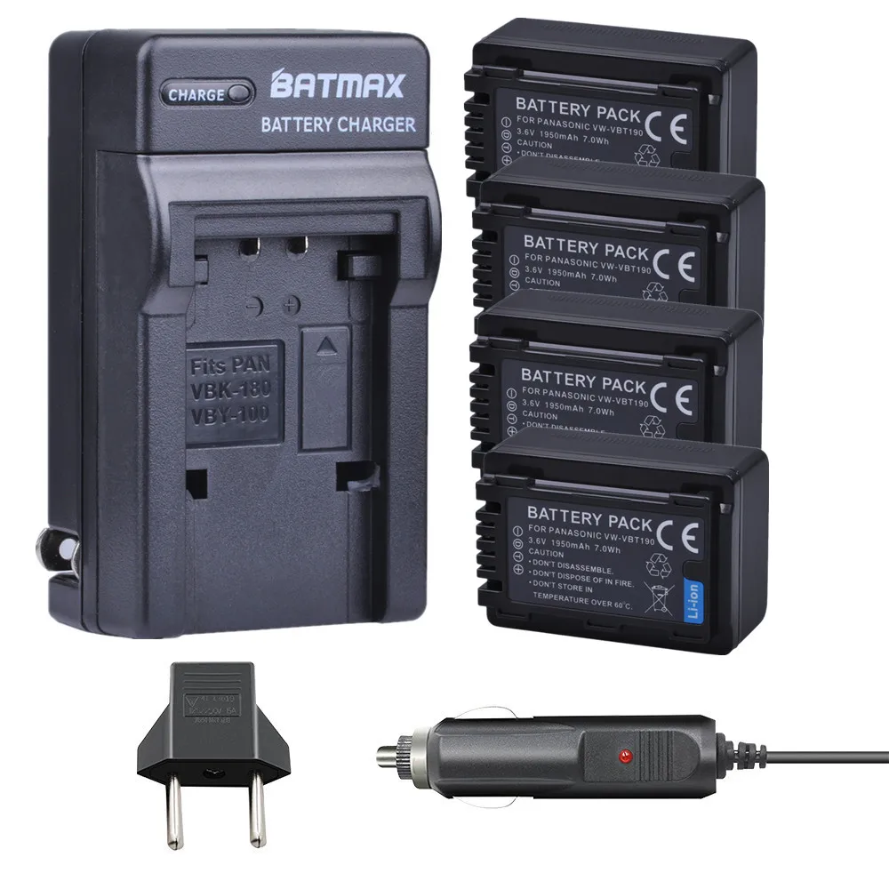 

Batmax 4pc VW-VBT190 VBT190 Camera Battery+Charger For Panasonic HC-V800GK/808GK,HC-V110,HC-V130,HC-V160,HC-V180,HC-V201,V210,