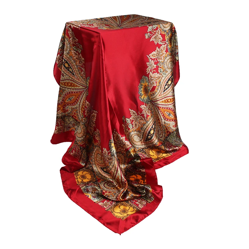 

90*90cm women square scarf printe shawls Big Head Hijab scarves beach outdoor silk scarves female Silky Foulard Scarf