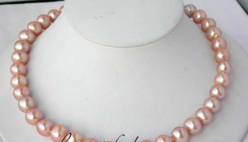 

A Natural 17" 12mm round pink FW pear necklace silver mabe