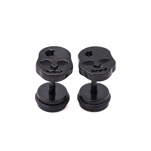 Punk Skull Man Women's Stud Earrings Stainless Steel Gold/Silver/Black Gothic Vintage Body Piercing Brincos for Gift Party | Украшения