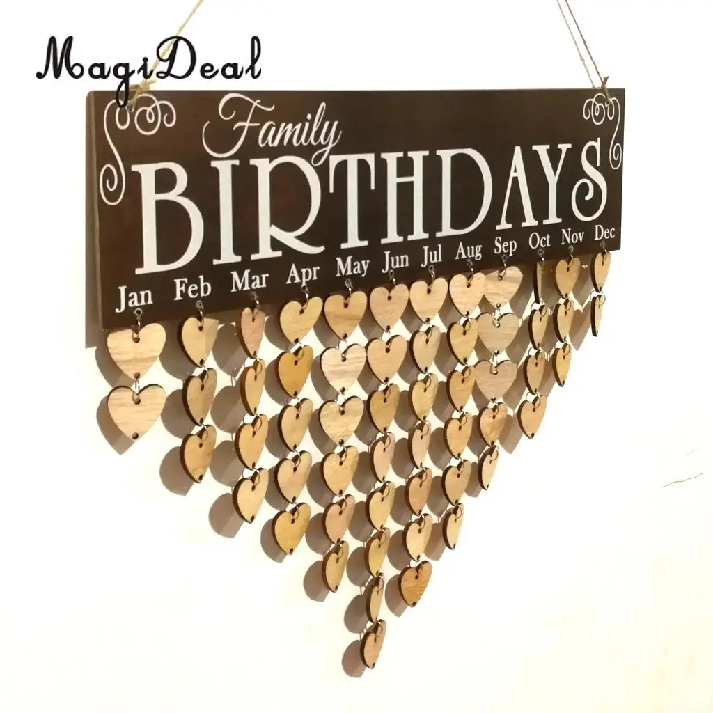MagiDeal Family Birthdays Reminder Calendar Wooden Board Plaque Sign Hanging Decor