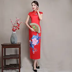 Пикантные синие женские длинные Cheongsam Весна Лето Винтаж китайский стиль платье женские Qipao тонкие вечерние платья с пуговицами Vestido S-4XL