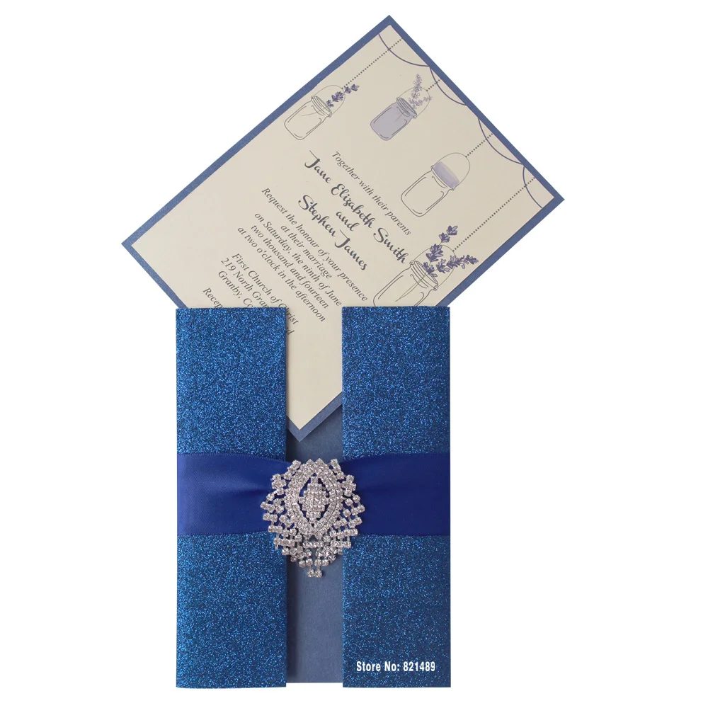  Royal Blue Wedding Invitation Shimmer Invitation Card Blue Invitation for Wedding - Pack of 30 - 32654513699