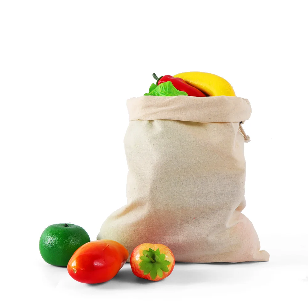

3 size Reusable Cotton Mesh Grocery Bags Washable Fruit & Vegetable Drawstring Storage Stuff Bag Home Kitchen Rice Pouch