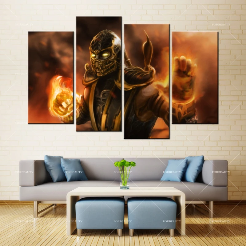 Forbeauty холст для живописи стены искусства Mortal Kombat Скорпион ниндзя Спрей Печать