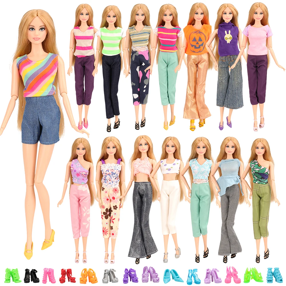 

Cute New Many Styles Leisure Fashion 5 PCS Fashion Doll Clothes Random Pick+10 Shoes For Barbie Doll Accessories Girl Best Gift