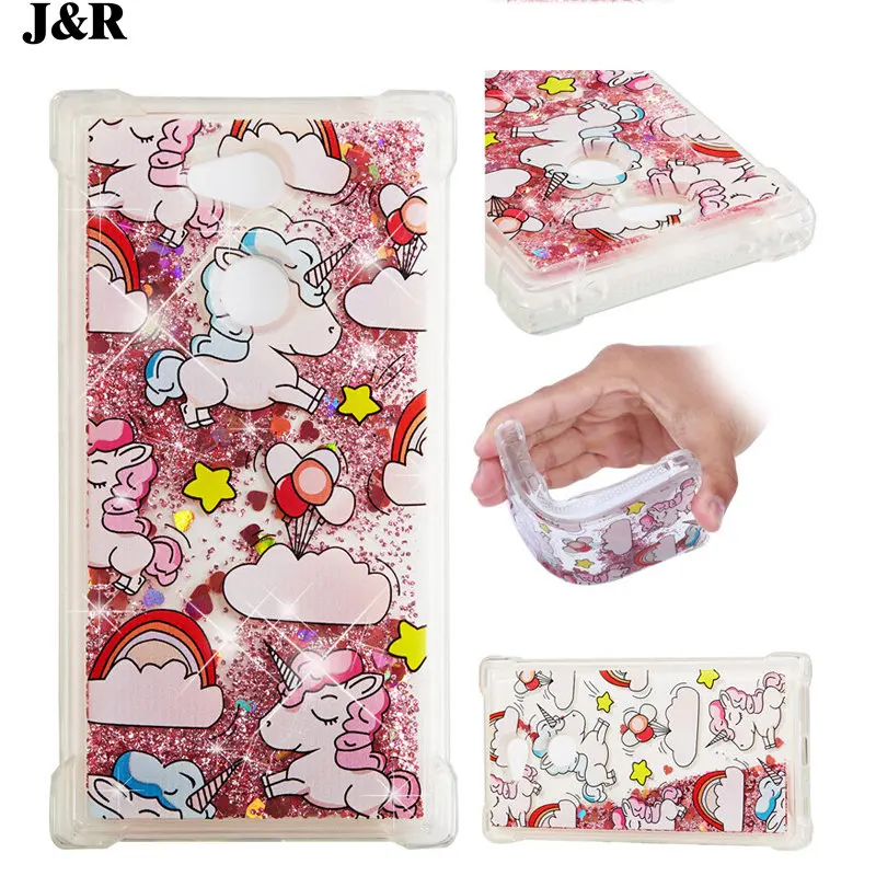 J&ampR Glitter Dynamic Liquid Quicksand Soft TPU Case For Sony Xperia L2 XA1 XA2 XZ1 XZ Premium Back Cover Cartoon Phone Cases |