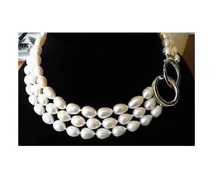 

Women Gift Freshwater Jewelry natural 3 ROWS 7-9MM AKOYA WHITE PEARL NECKLACE 17-19 INCH