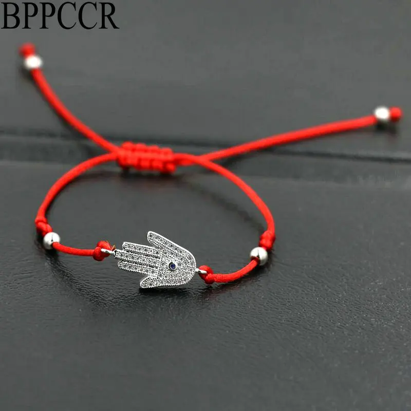 

BPPCCR Ethnic Hamsa Hand Palm Red String Rope Bracelets Lucky Rojo Thread Cords Micro Pave CZ Crystal Braid Lovers Pulseras