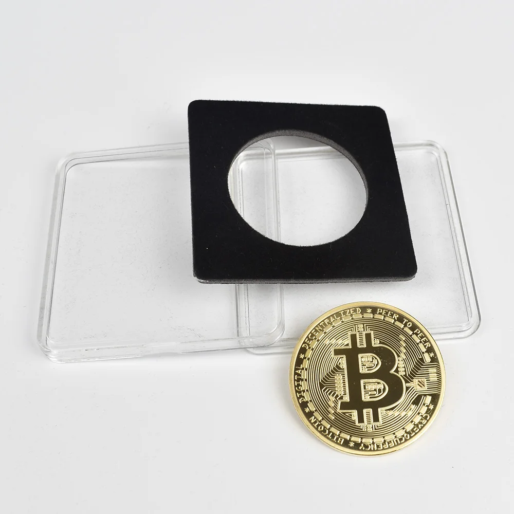 40 мм Золотая Биткоин монета с акриловым квадратным чехлом Litecoin Eth XRP криптовалюта