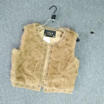 

Women Real Knit Rabbit Fur Vest Fashion Genuine Fur Gilet Winter Jacket Warm vest Waistcoat With Stand Collar