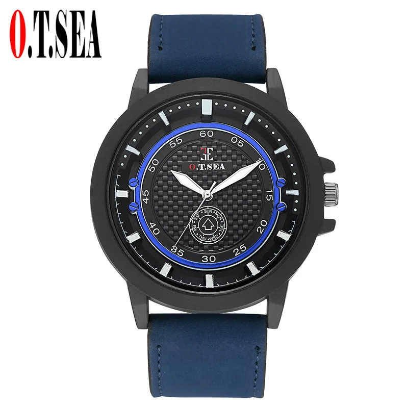 

O.T.SEA Top Brand Luxury Men Leather Watches Casual Military Sport Quartz Wristwatch For Gift 1300