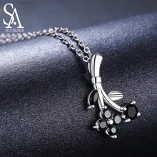 SA SILVERAGE, настоящее 925 пробы, Серебряная черная шпинель, подвеска в форме цветка, ожерелье s 925, Серебряное колье, ожерелье для женщин, подарок