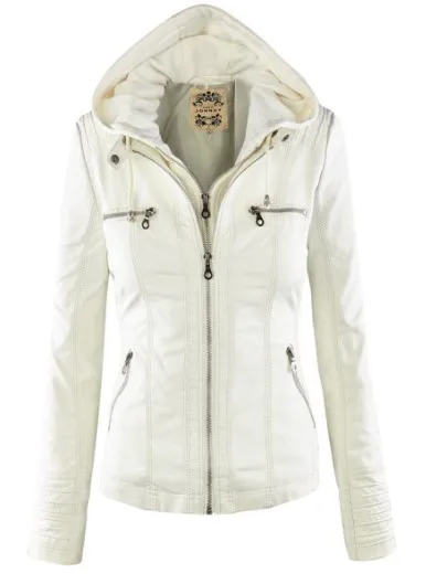 Готическая куртка из искусственной кожи, женские толстовки, зимняя Осенняя мотоциклетная куртка, черная верхняя одежда из искусственной кожи, куртка из искусственной кожи - Цвет: white