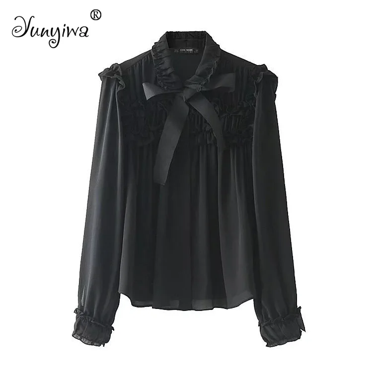 Yuuyiwa Women Blouses Shirts Women's Bow Ribbon Long Sleeve Single-Breasted Blouse Tops Blusas Mujer De |