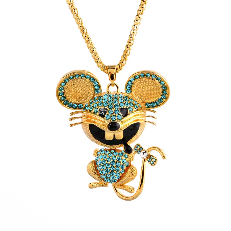 

Gold Electroplate Mouse Pendant Necklace Cute Girl CZ Chain Necklace Inlaid Crystal Fashion Trendy Women Jewelry Birthday Gifts