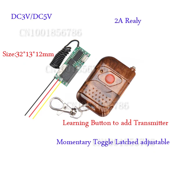 

DC3V DC5V Remote Control Switch System Mini Volume Transmitter Receiver Add Transmitter Easy Momentary Toggle Latched Adjust