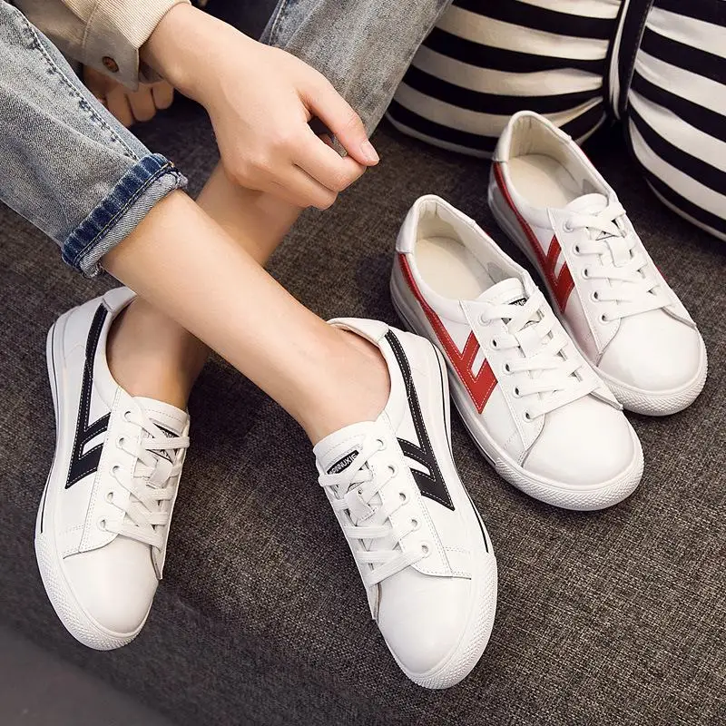 Casual Femmes Mode De Noir rouge Plat Chaussures Avec Sauvages Nouveau Cuir Printemps 2018 Simples Fztq0K