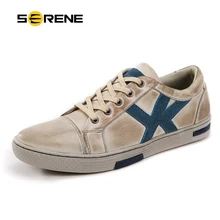 SERENE Leather Shoes Men Spring Flats Non-Sllip Wear Casual Walking Shoes Retro British Style Beige Shoes Big size 6285