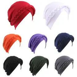 8 цветов этнические мусульманские индийские тюрбан шляпа для женщин Винтаж Коренастый твист плетеный выпадение волос кепки плиссе