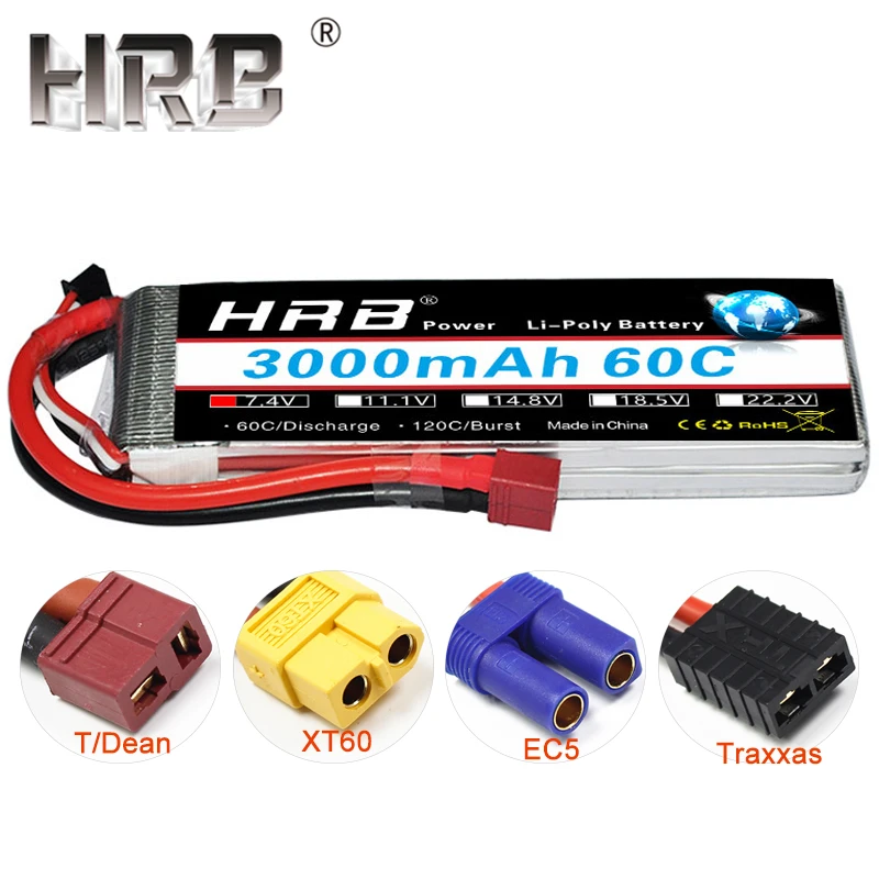 

2pcs HRB RC Lipo Battery 2S 7.4V 3000mAh 2S 60C AKKU T Dean XT60 EC5 Male Female Plug Parts For Helicopter Airplane Quadcopter