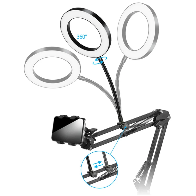  New Video Stands Holder for iPhone Xiaomi Samsung Android Mobile Phones Tripod with LED Ring Flash 