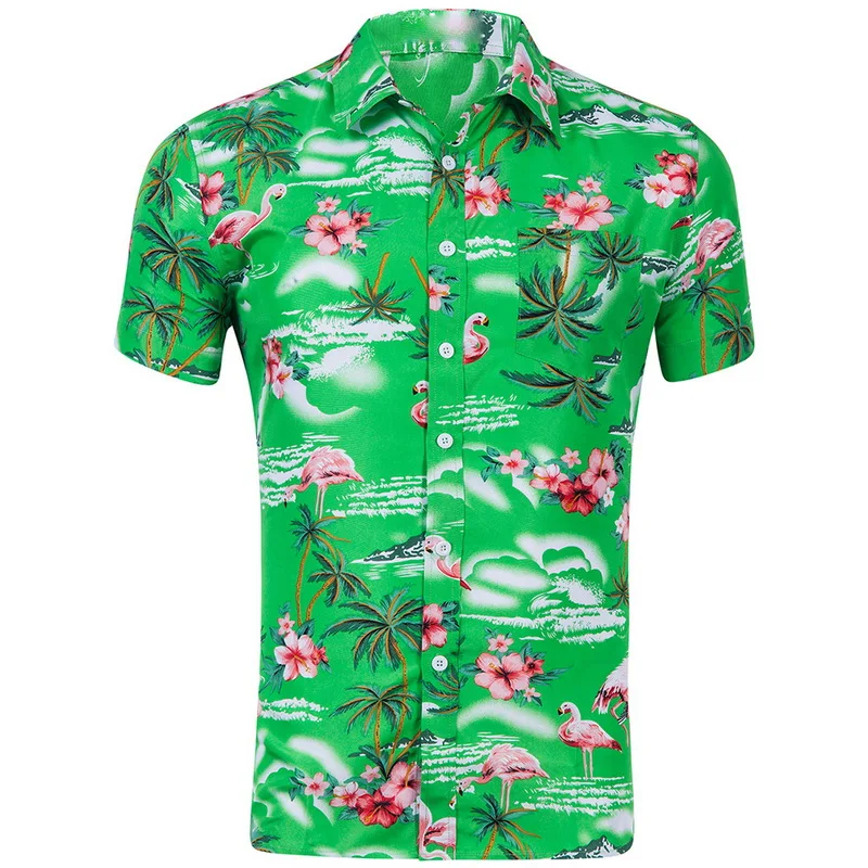 Laamei الصيف الرجال قصيرة الأكمام قميص هاواي صيفي 2019 جديد هاواي قميص نمط عارضة شاطئ هاواي قمصان ضئيلة الذكور بلوزة أعلى