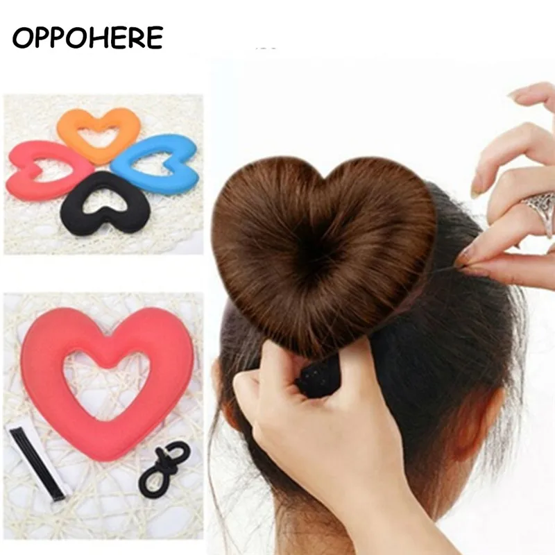 

Cute Heart Shape Tiaras Hair styling Tool Women Girls Sponge Bract Head Meatball Hair Bun Maker Ring Donut 1PC