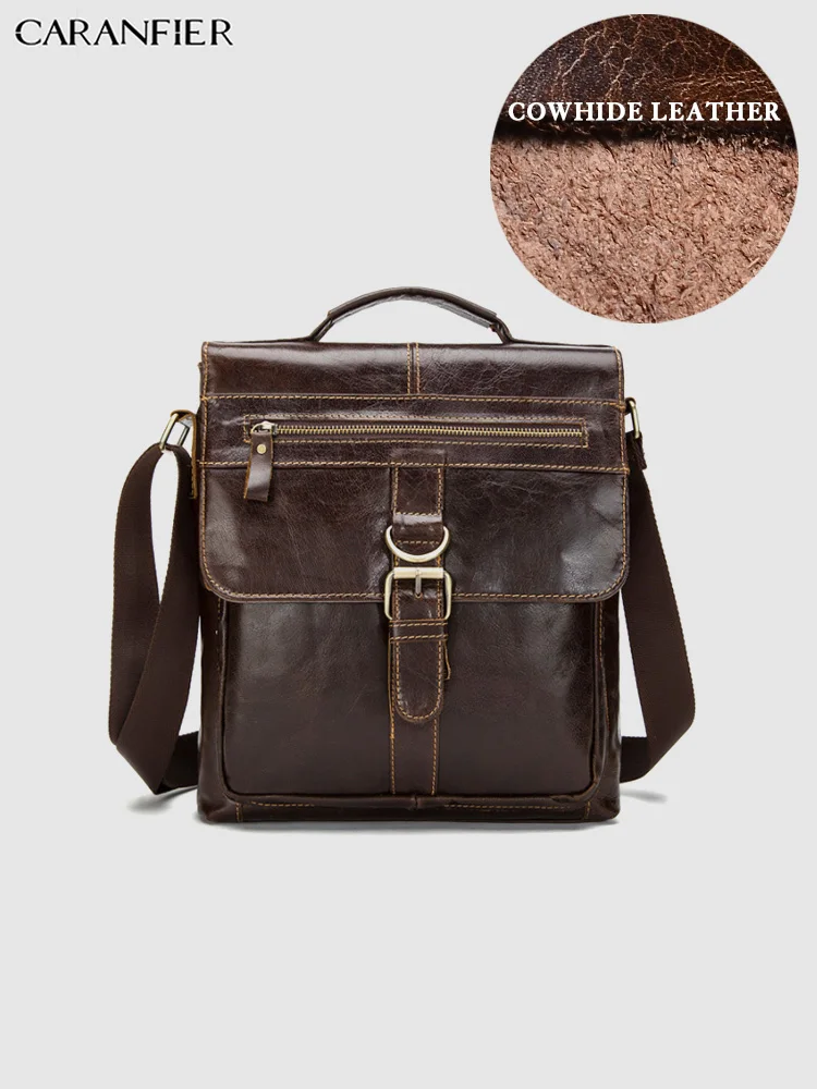 

CARANFIER Mens Handbags Genuine Cowhide Leather Business Casual Shoulder Bags Travel Solid Color Male Messenger Bags Briefcase
