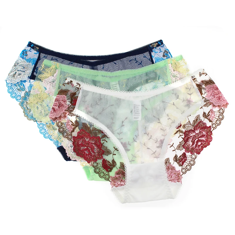 

Hot Sale Women's Sexy Lace Panties Female Seamless Breathable Embroidery Underwear Ladies Low Waist Cotton Crotch Briefs