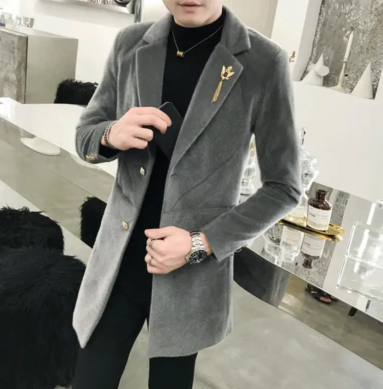Для мужчин из овечьей шерсти пальто зимняя утепленная одежда высокого класса из норковой шерсти плащ/мужской slim fit Для мужчин s slim fit шерстяной пиджак Куртки XXXL - Цвет: gray