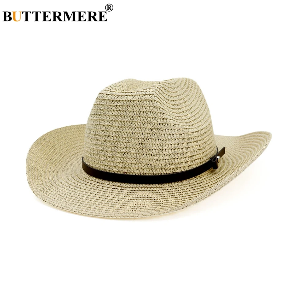 BUTTERMERE ковбойская соломенная шляпа унисекс Для мужчин Для женщин хаки пляжная шляпа поля 8 см шляпа для защиты от солнца Fedora Женский Мужской