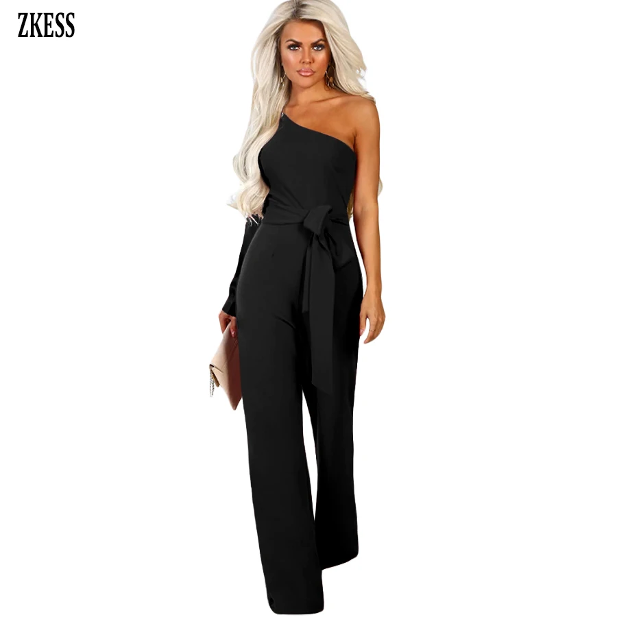 black long sleeve one shoulder jumpsuit