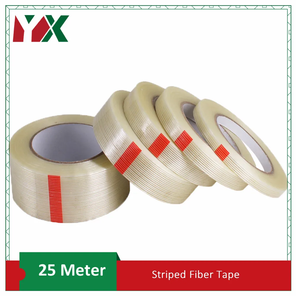 

YX 1Roll 25M Transparent Striped Fiber Tape Strong Single Side Adhesive Tape For Car Aircraft Model Fixed And High Duty Packing