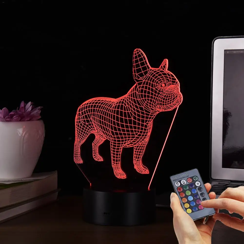 

3D Table lamp Illusion LED Table Lamp Night Light with Animal French bulldog Shape Touch Sensor Change Effect Holiday Gifts