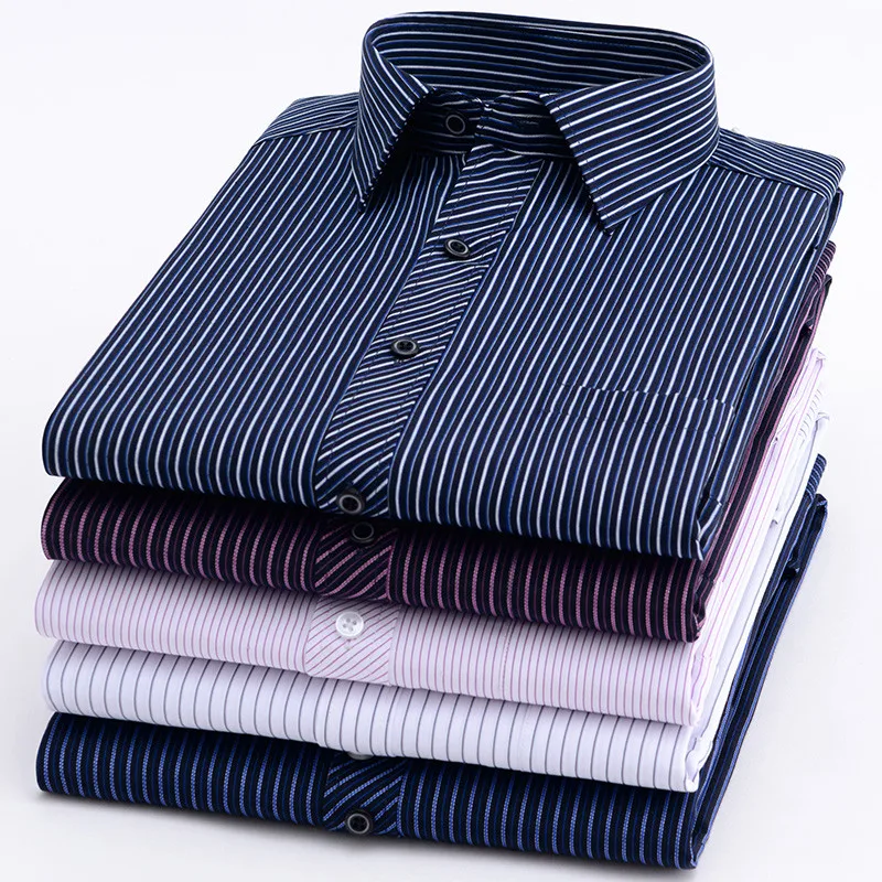 8xl Plus Size Large Men Long sleeve Non-Iron dress shirt Male Social Striped Shirts Easy Care Oversized Shirt cotton shirt long sleeve shirt men casual shirt