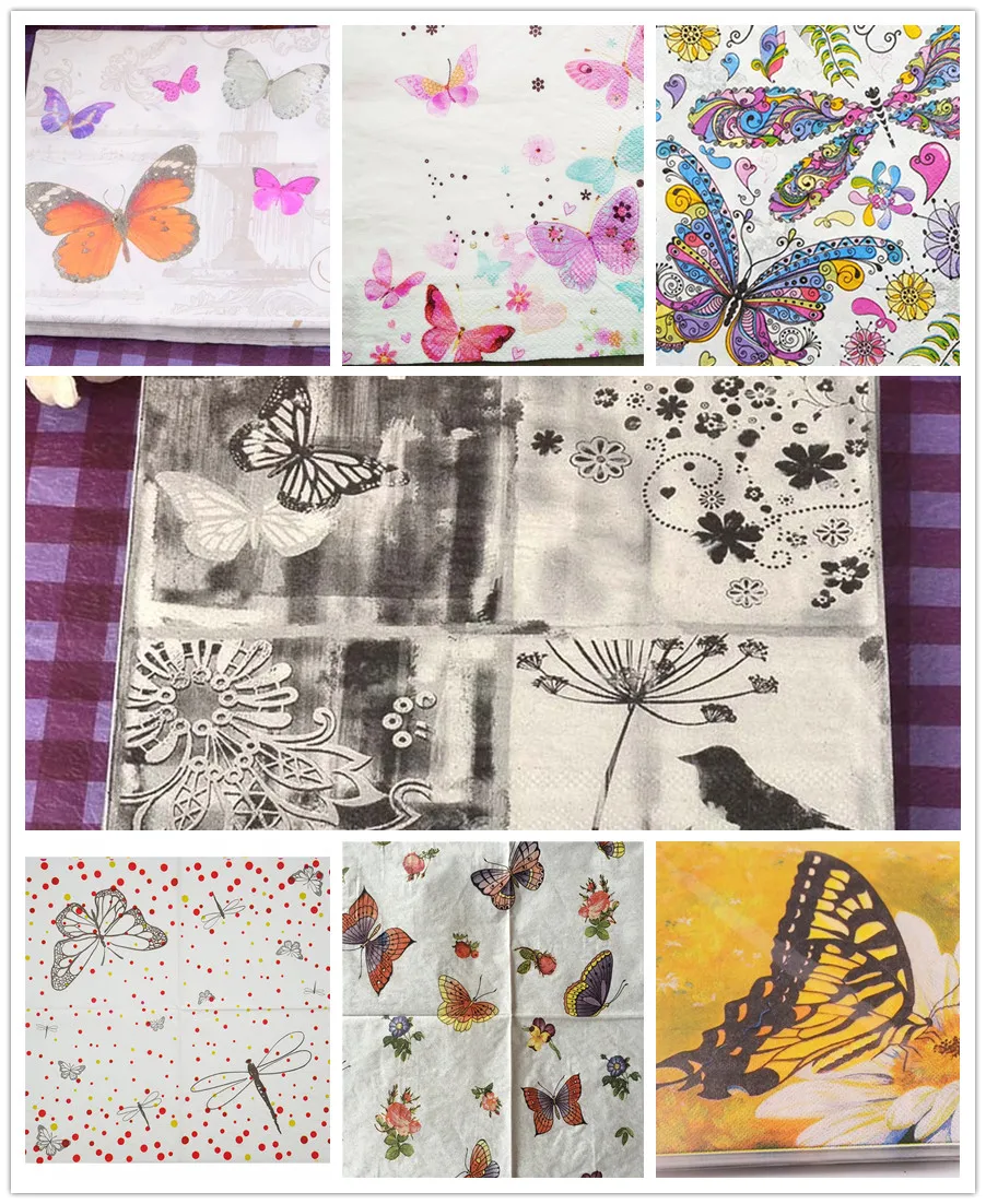 

20 vintage table paper napkins tissue butterfly dragonfly flower decoupage wedding party festive hotel cafe home decor mats