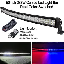 50 inch 288 W Led Trabalho Leve Bar Combo Feixe Curvo Branco ou Vermelho e Azul Cor Combinação Comutado Aviso Strobe & Fiação arnês