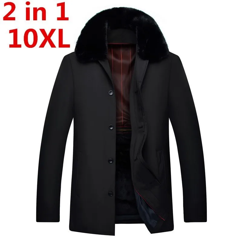 2 в 1 10XL 9XL 8XL 7XL Парка мужская зимняя куртка мужская Тонкая утепленная верхняя одежда с меховым капюшоном теплое пальто Топ Повседневная Мужская куртка топы