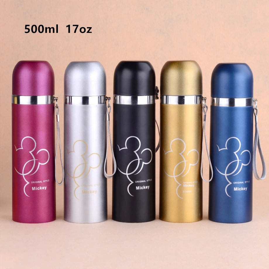 

500ml Thermos Travel Tumbler Cartoon Glass Coffee Cup Water Bottle 18/8 stainless steel double wall insulated vacuum Flask 17oz