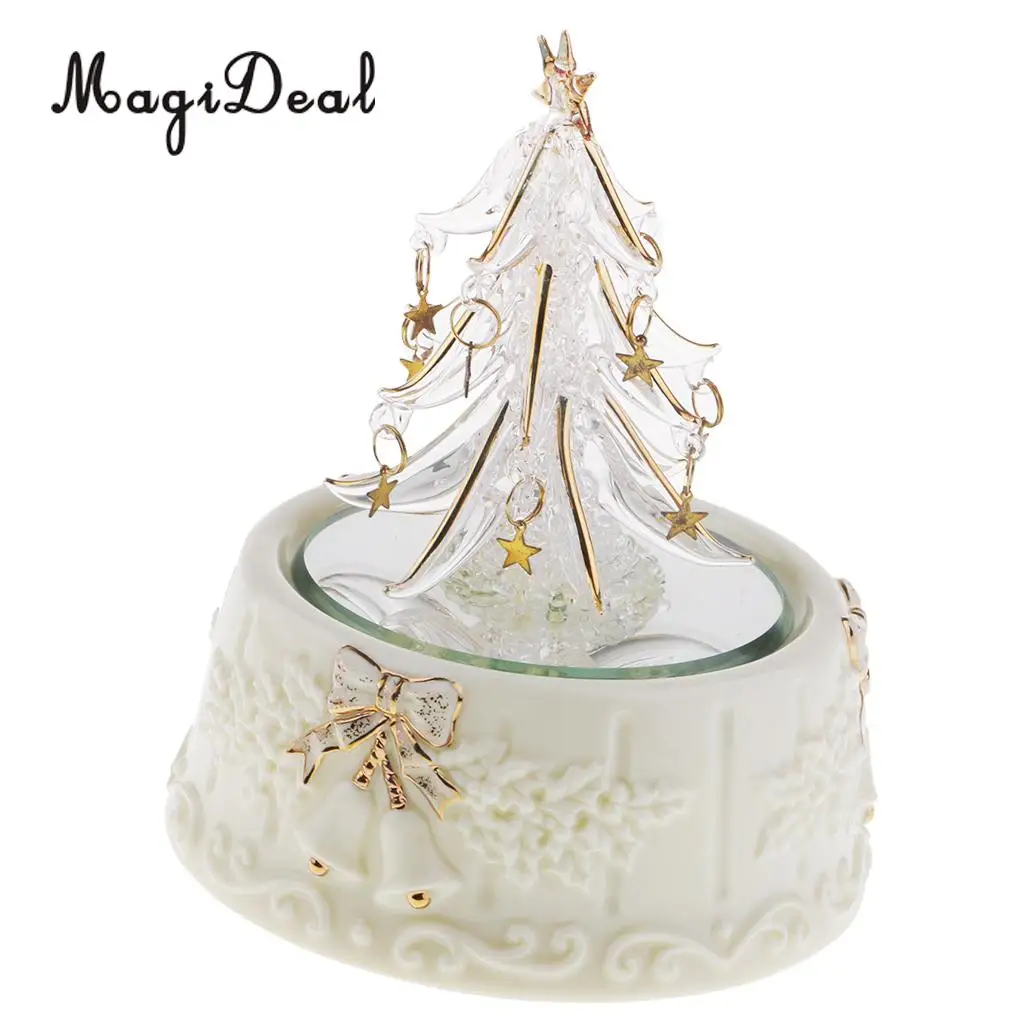 Collectibles Christmas Tree Wind Up Rotating Music Box Spun Glass Kids Birthday Gift